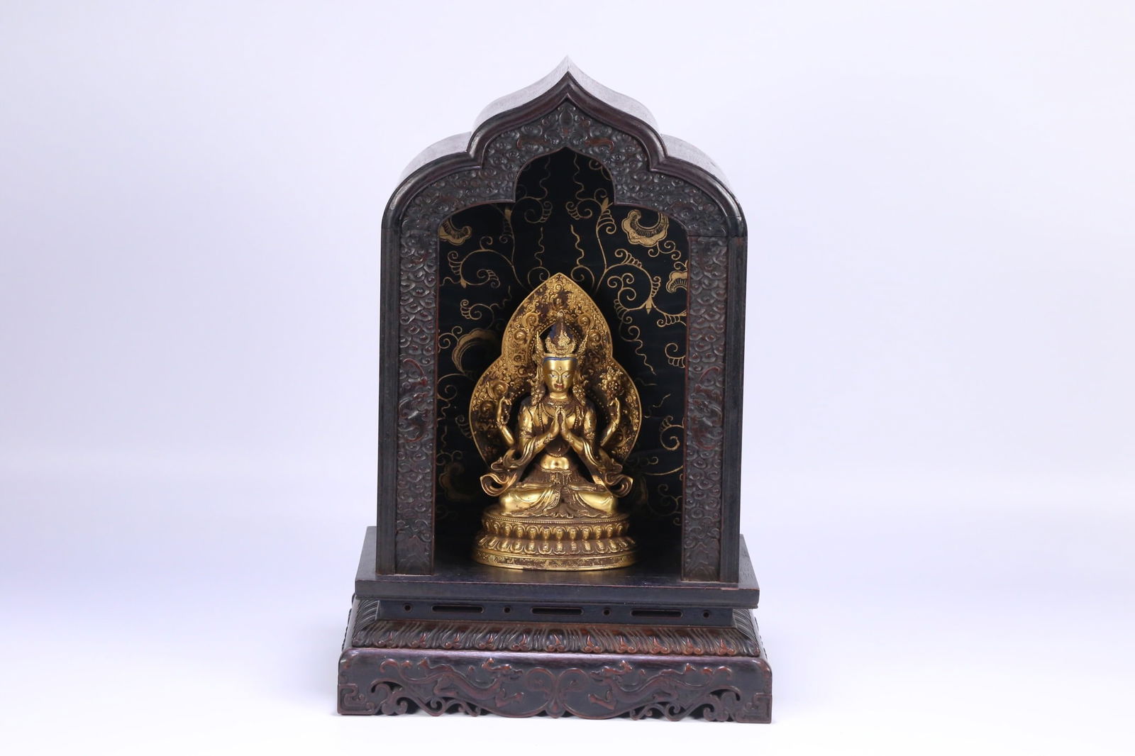 Qing Dynasty gilt bronze Buddha statue and small-leaf sandalwood Buddha shrine (1 of 3)