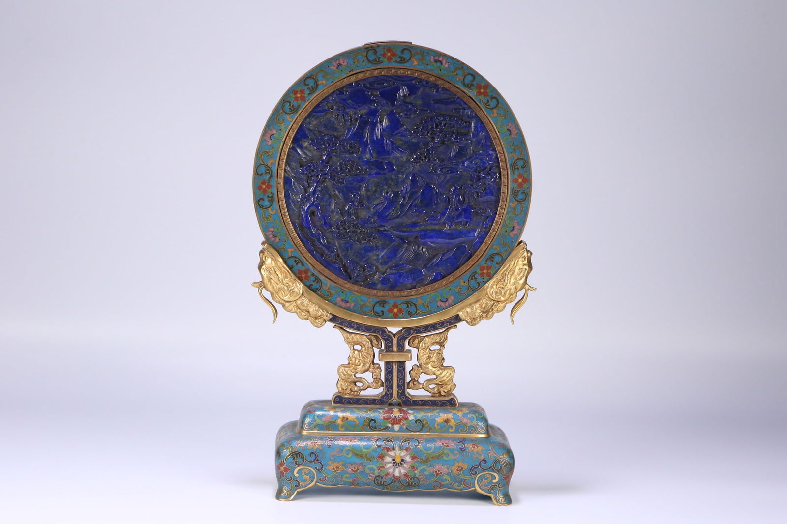 Qianlong-era cloisonné screen inlaid with lapis lazuli: 35*22*9/2005g