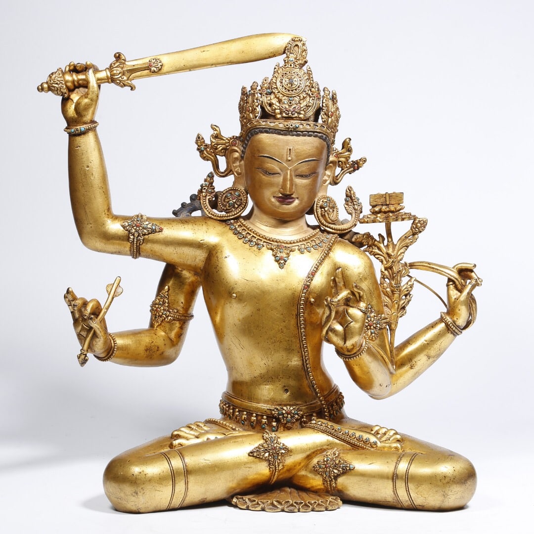 A gilt bronze Buddha statue inlaid with gemstones (1 of 1)