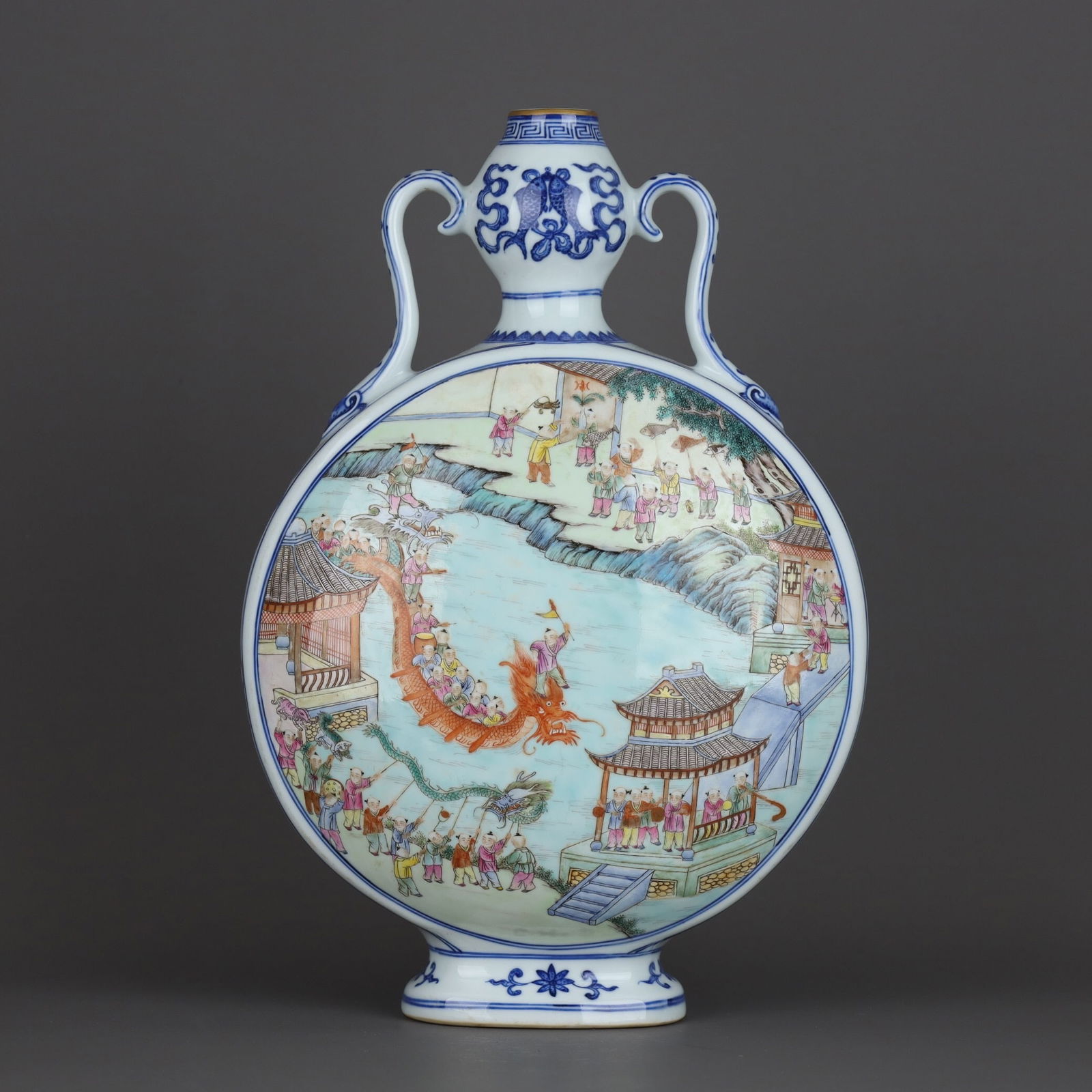 Qianlong mark Famille Rose Moon Flask: 33.6*23.5