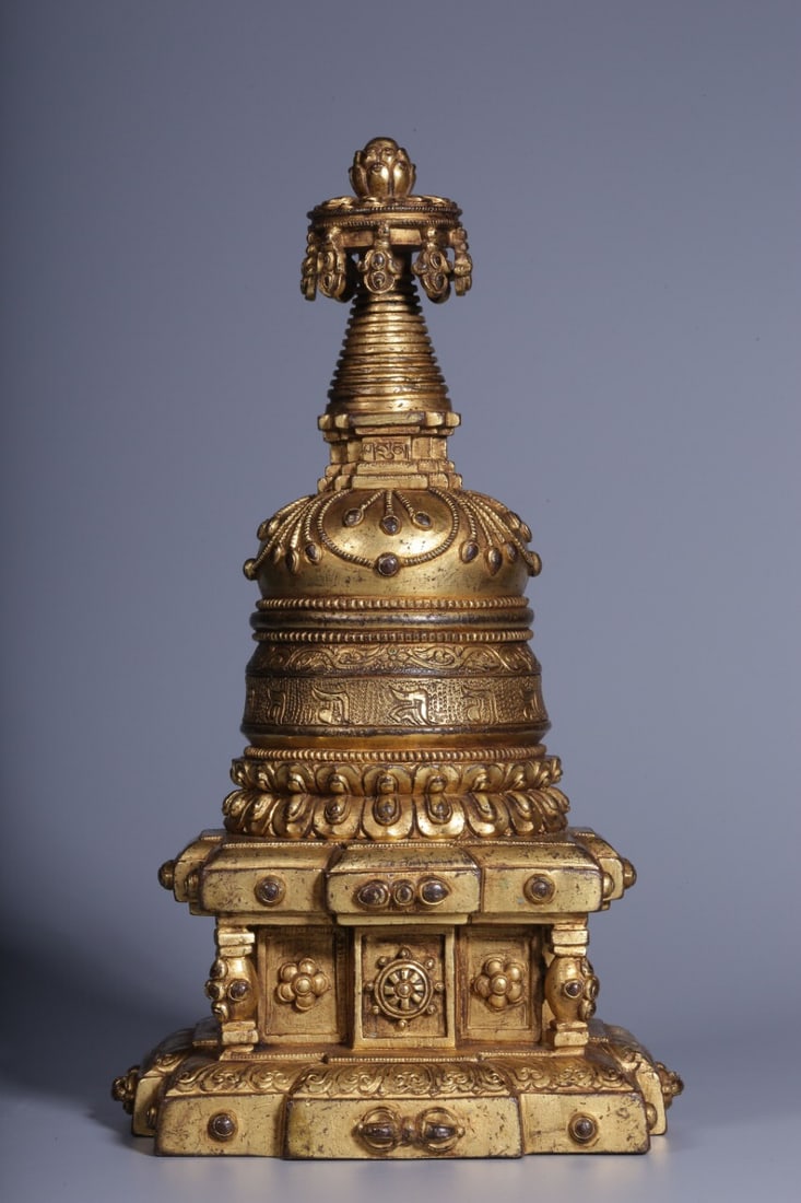 Qing Dynasty Gilt Bronze Kadampa Stupa: 18.5*10.8*10.5/1328g