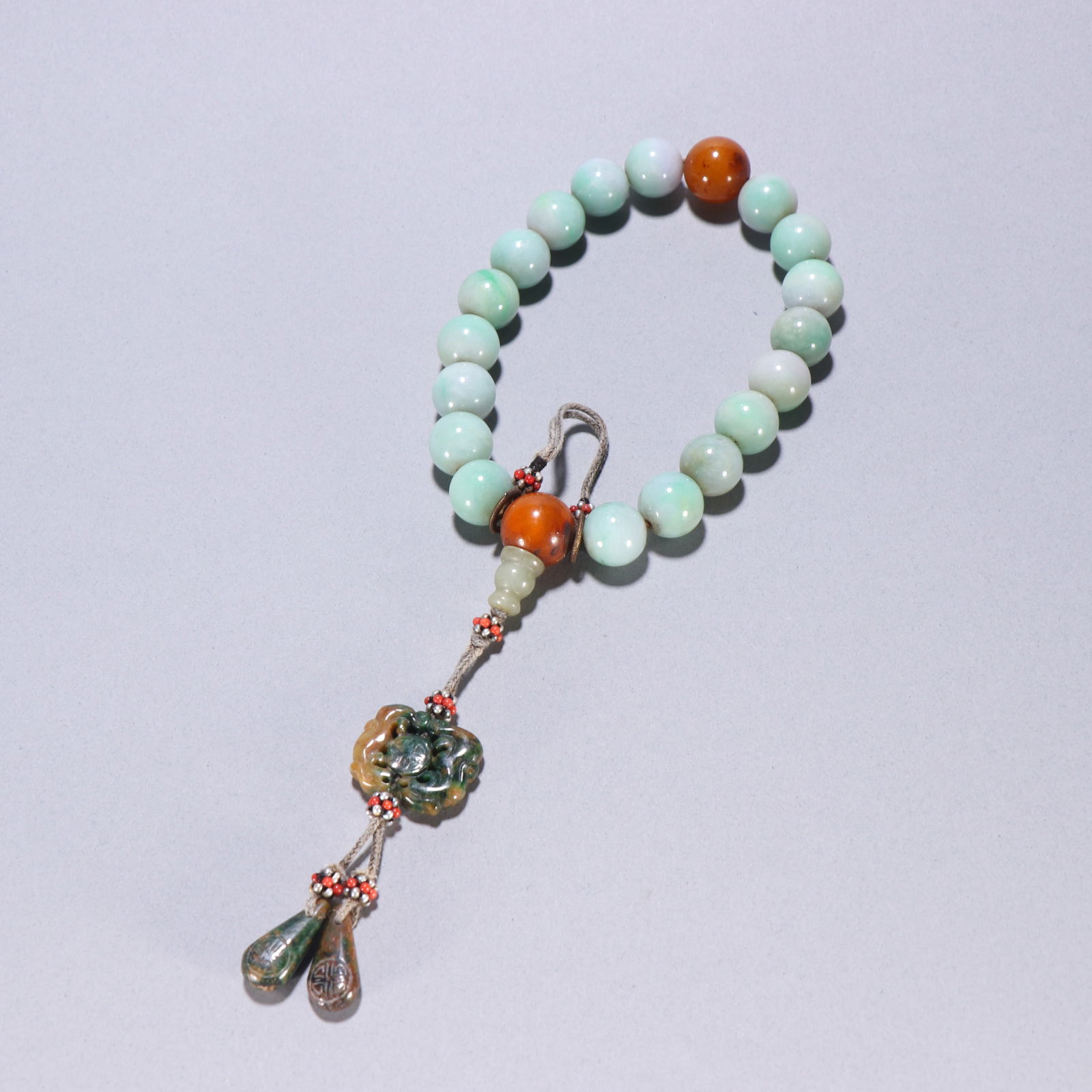 Qing Dynasty Jadeite Eighteen-Bead Handheld Piece (1 of 1)