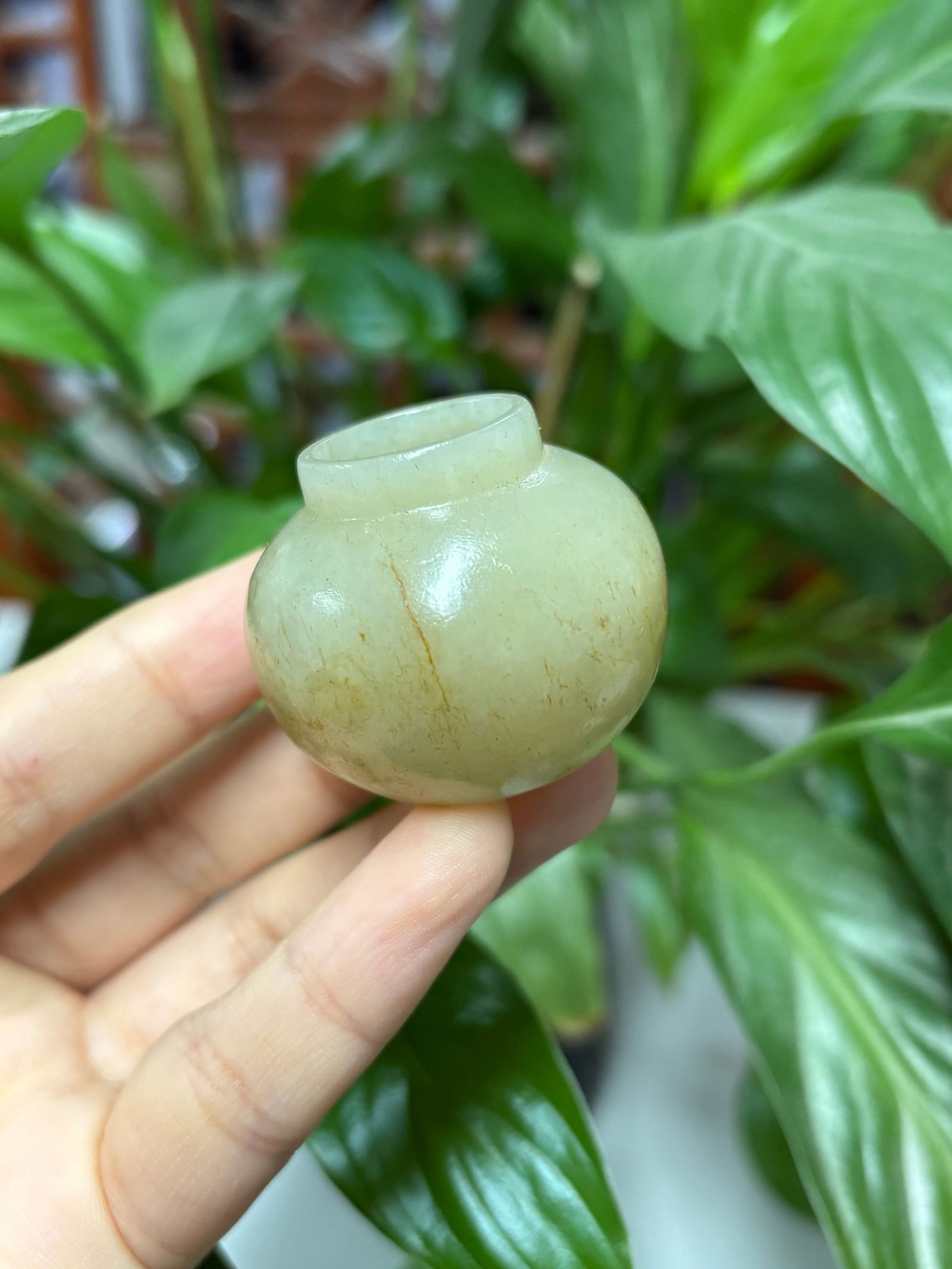 Qing Dynasty Hetian Jade Pebble Small Jar: 3.15*3.9/32.5g