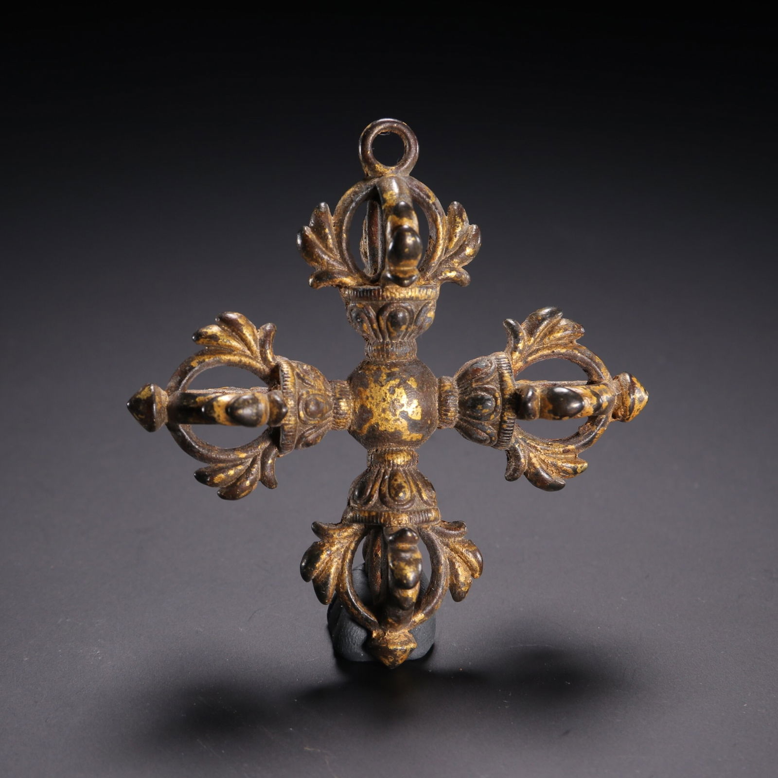 Copper gilded cross diamond pestle pendant (1 of 1)