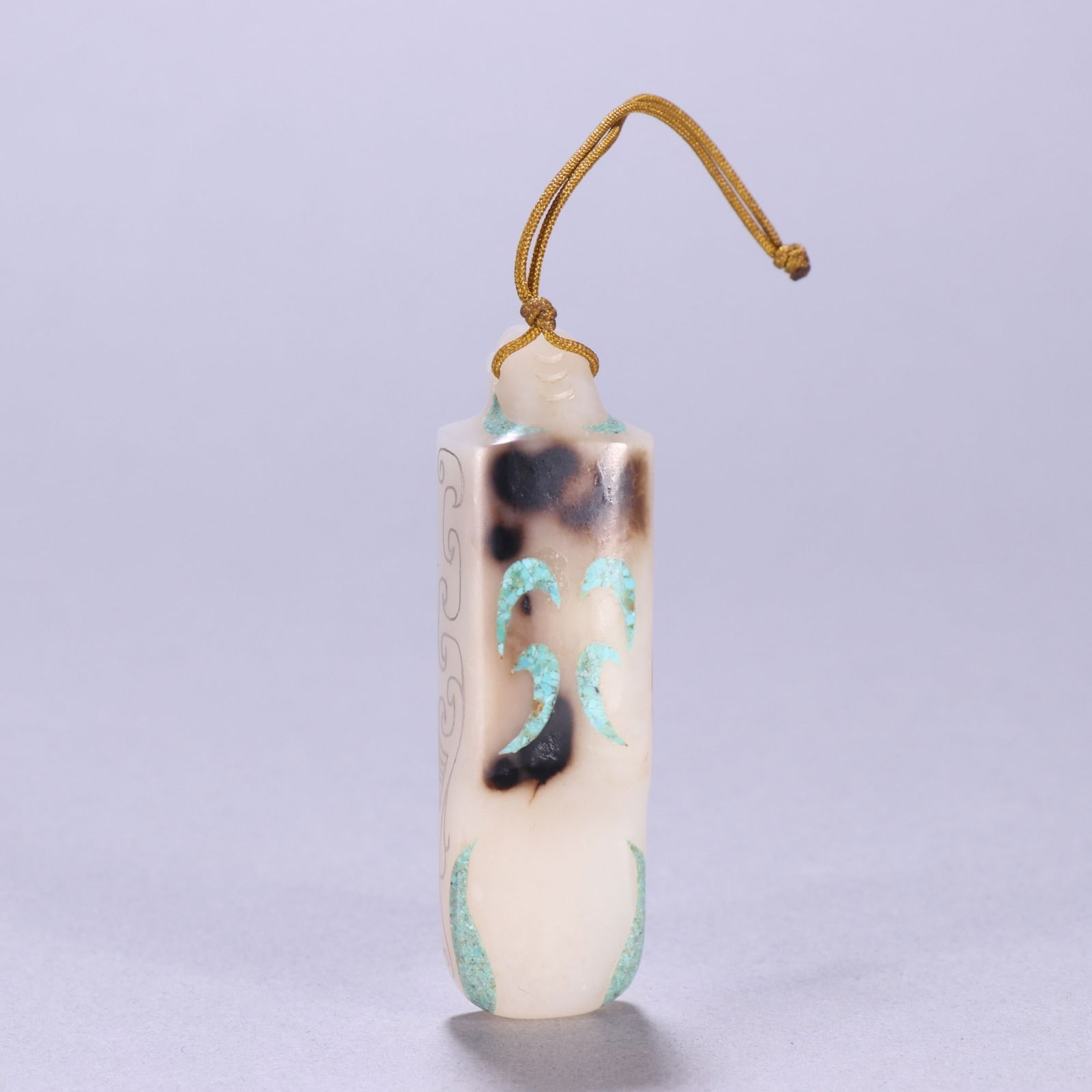 Hotan Jade silver wire inlaid turquoise pendant: 6.4*1.9/35.2g
