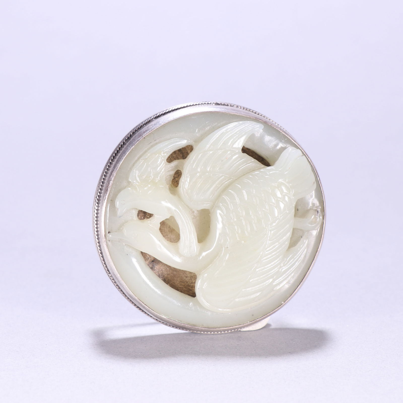 Silver inlaid Hetian jade belt buckle: 6.3*6.2/119.2g