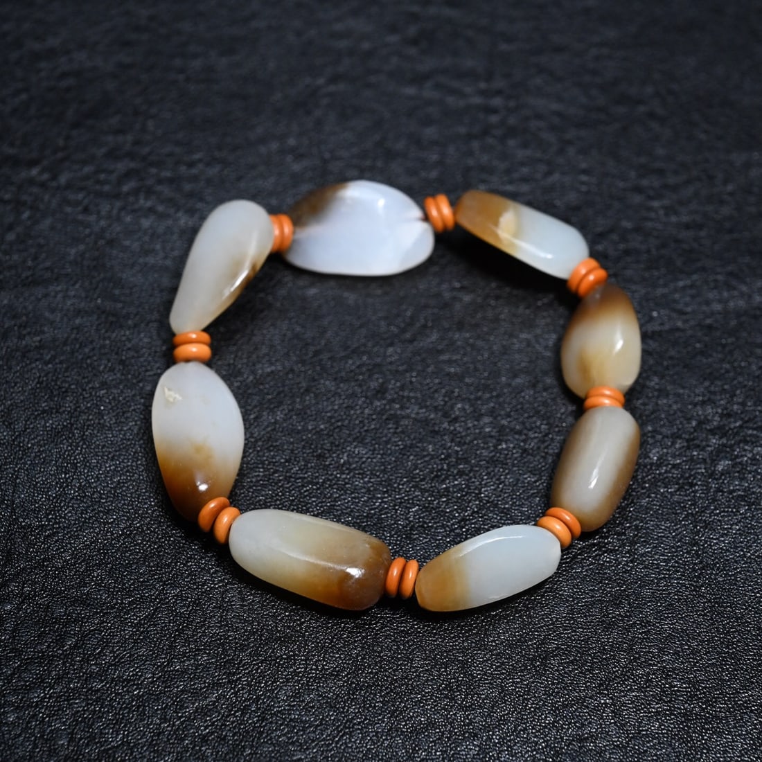 Hotan Jade Seed Black Leather Hand String: 1.2/42g