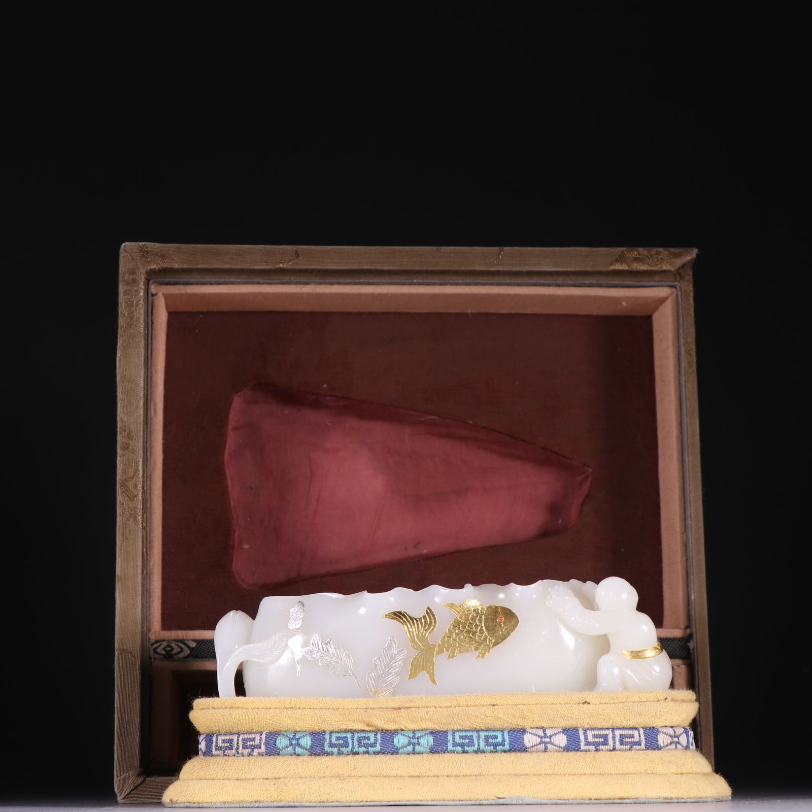 Hotan Jade inlaid with gold and silver: 3.1*11.5/171.8g