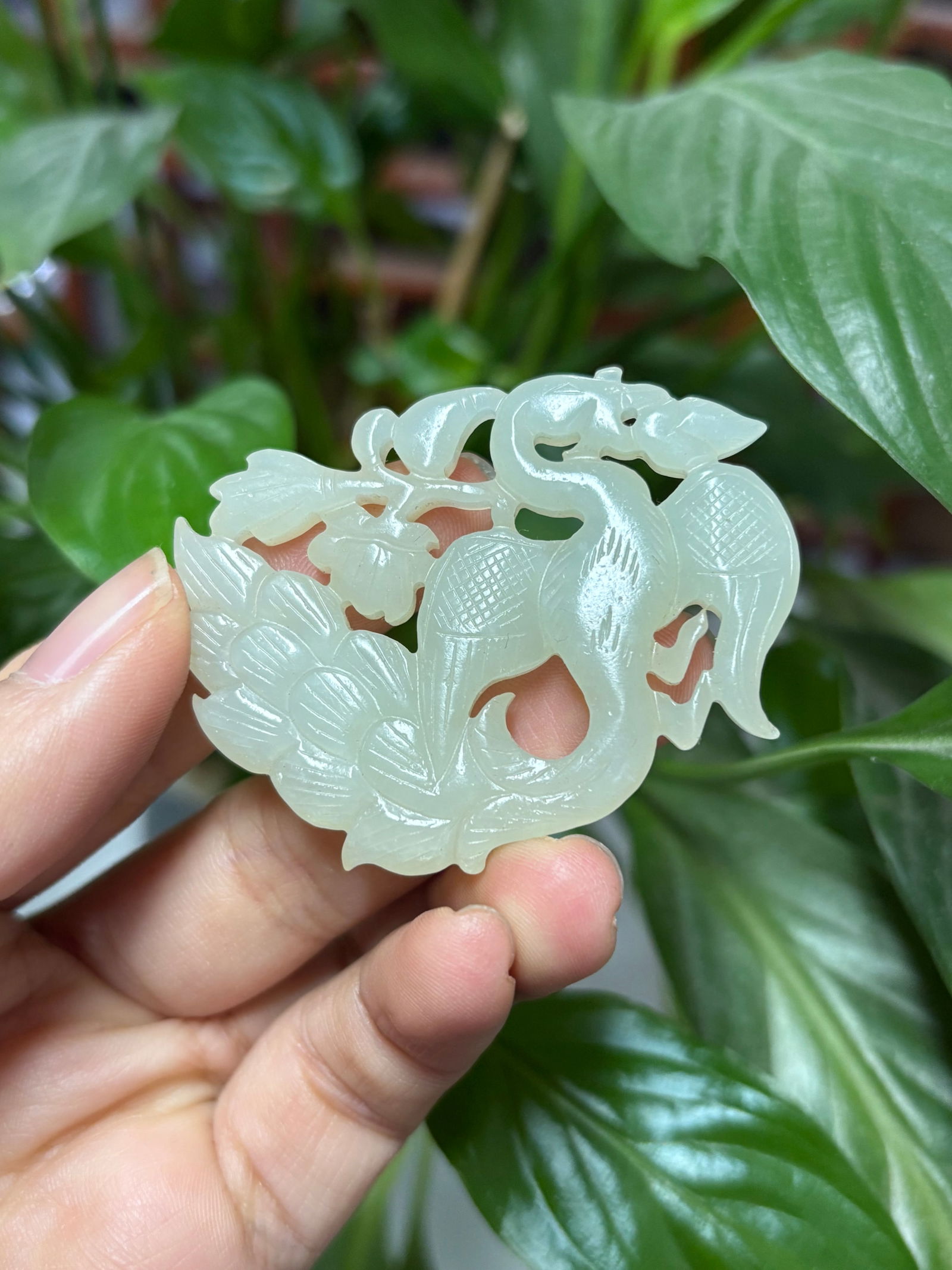 Hetian Jade Plaque: 5.2*4*0.55/17g