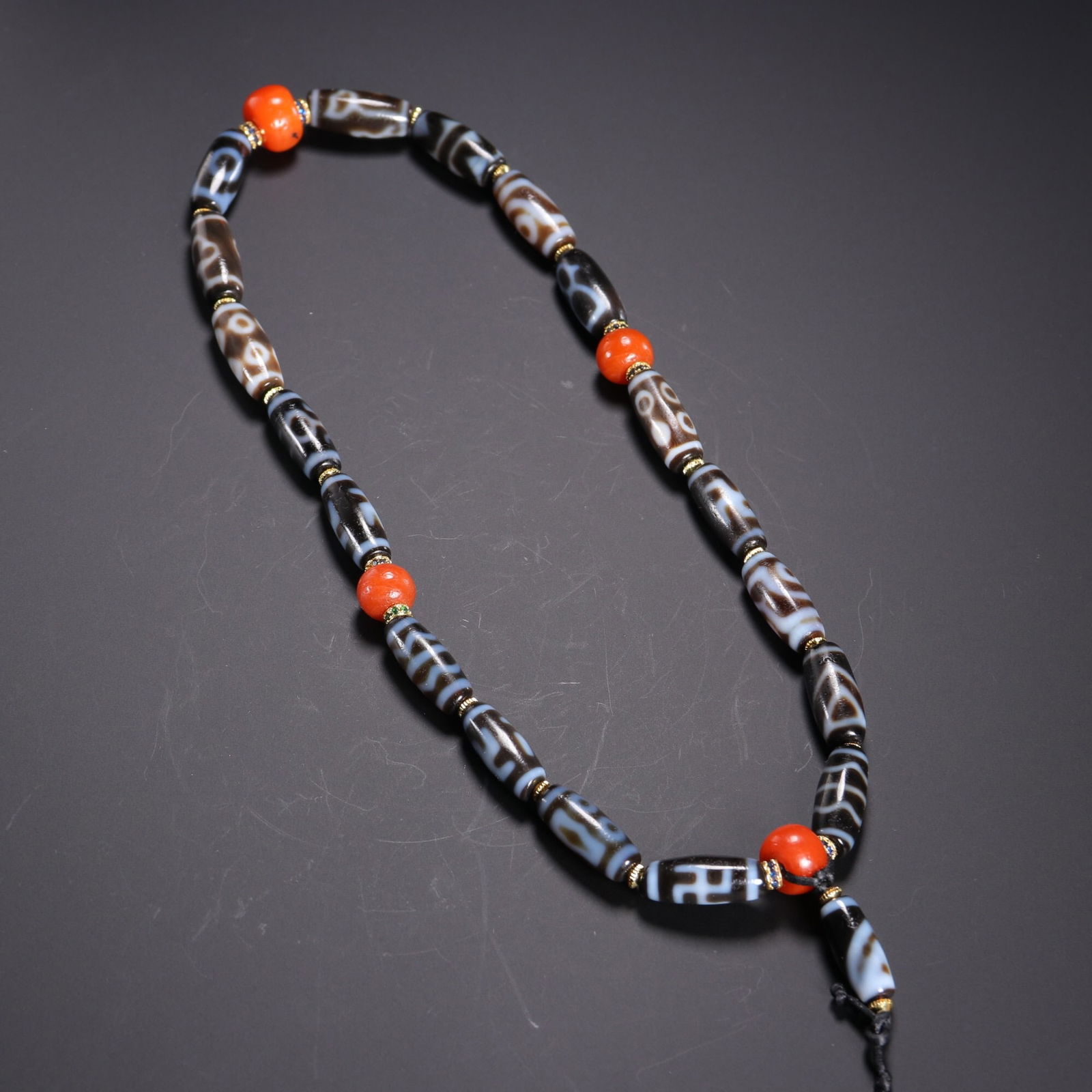 Agate Multi-Gem Dzi Bead Necklace: 2*0.8/45g