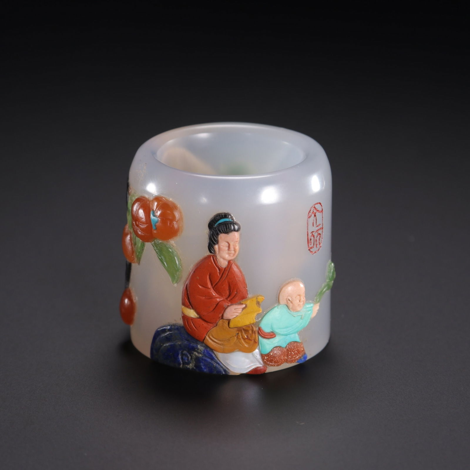 Qing Dynasty Agate Inlaid Thumb Ring: 2.1*3.5/40.8g