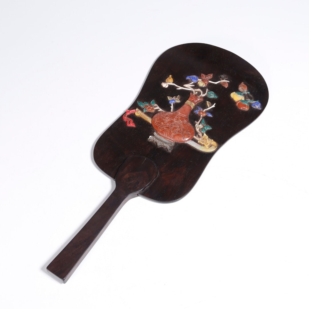 Purple sandalwood inlaid with hundred treasures banana fan (1 of 2)