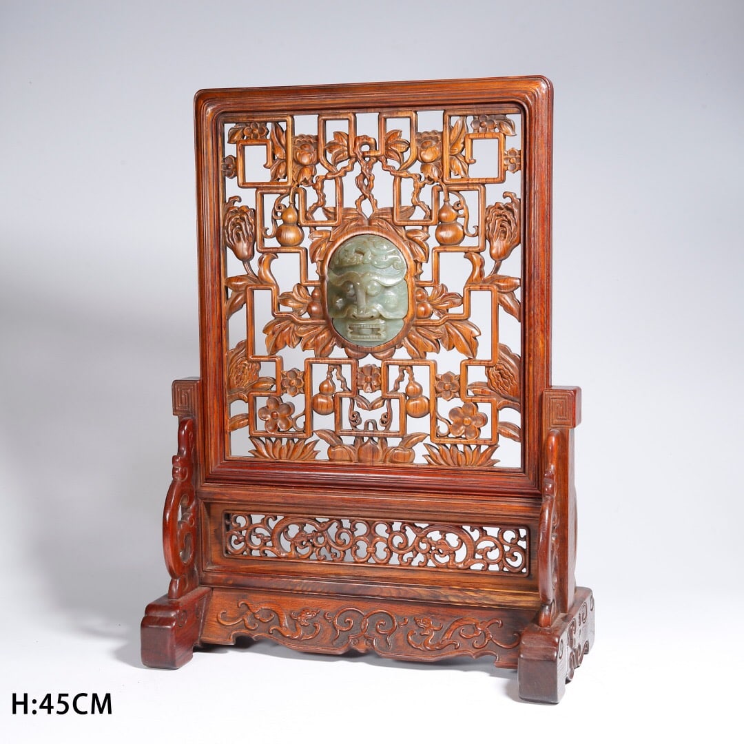 Huanghua pear wood inlaid with jade screen (1 of 2)