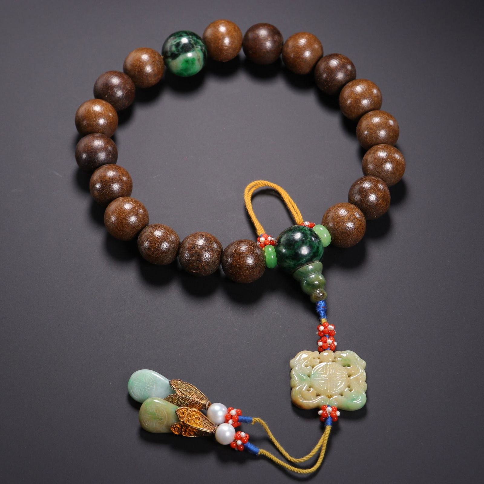 Qing Dynasty Agarwood Eighteen Sons Handheld: 1.8/111.2g