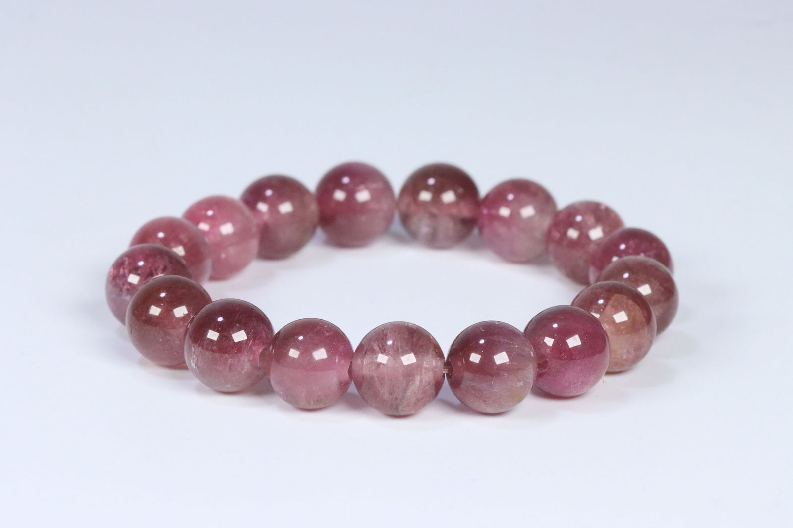 Qing Dynasty Pink Tourmaline Bead Bracelet: 1.2/43.8g