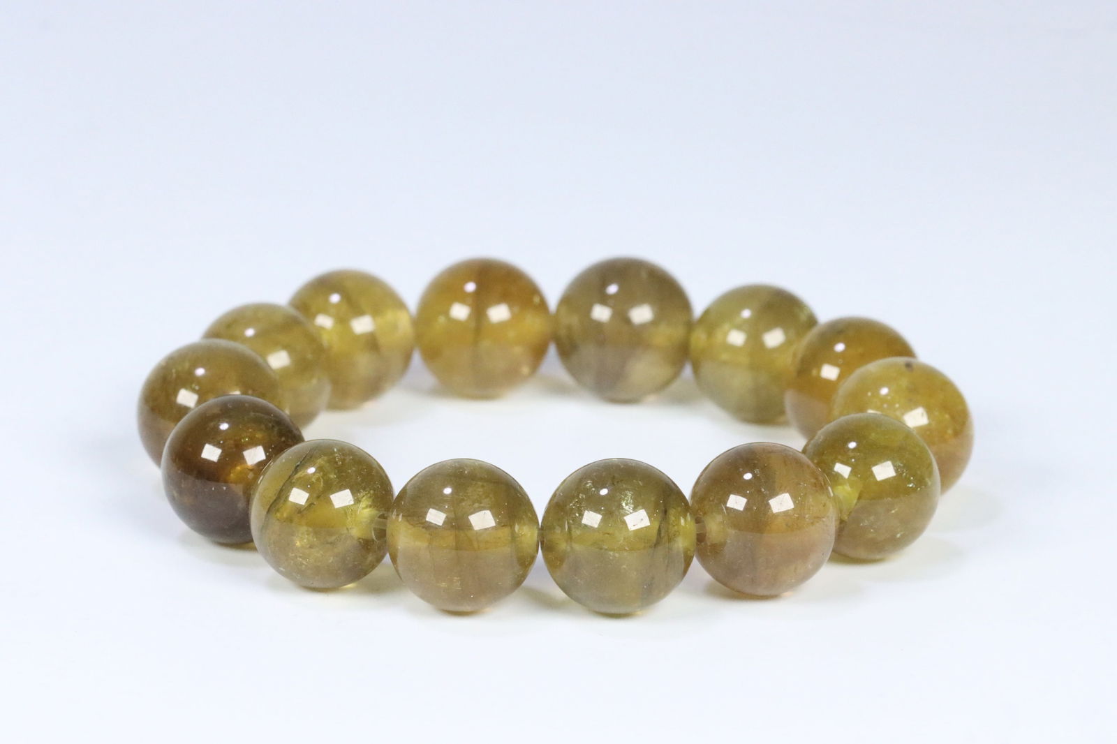 Qing Dynasty Yellow Tourmaline Bead Bracelet: 1.5/78g