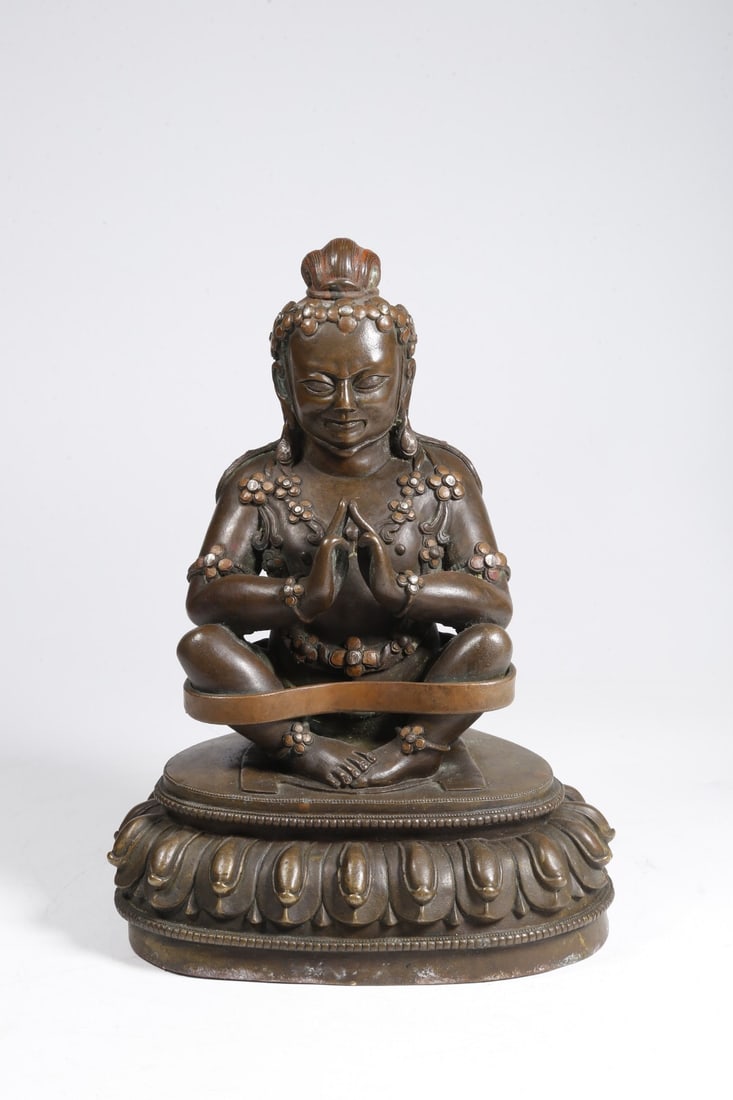 Bronze inlaid silver deity statue: 17*23.5/3.2kg