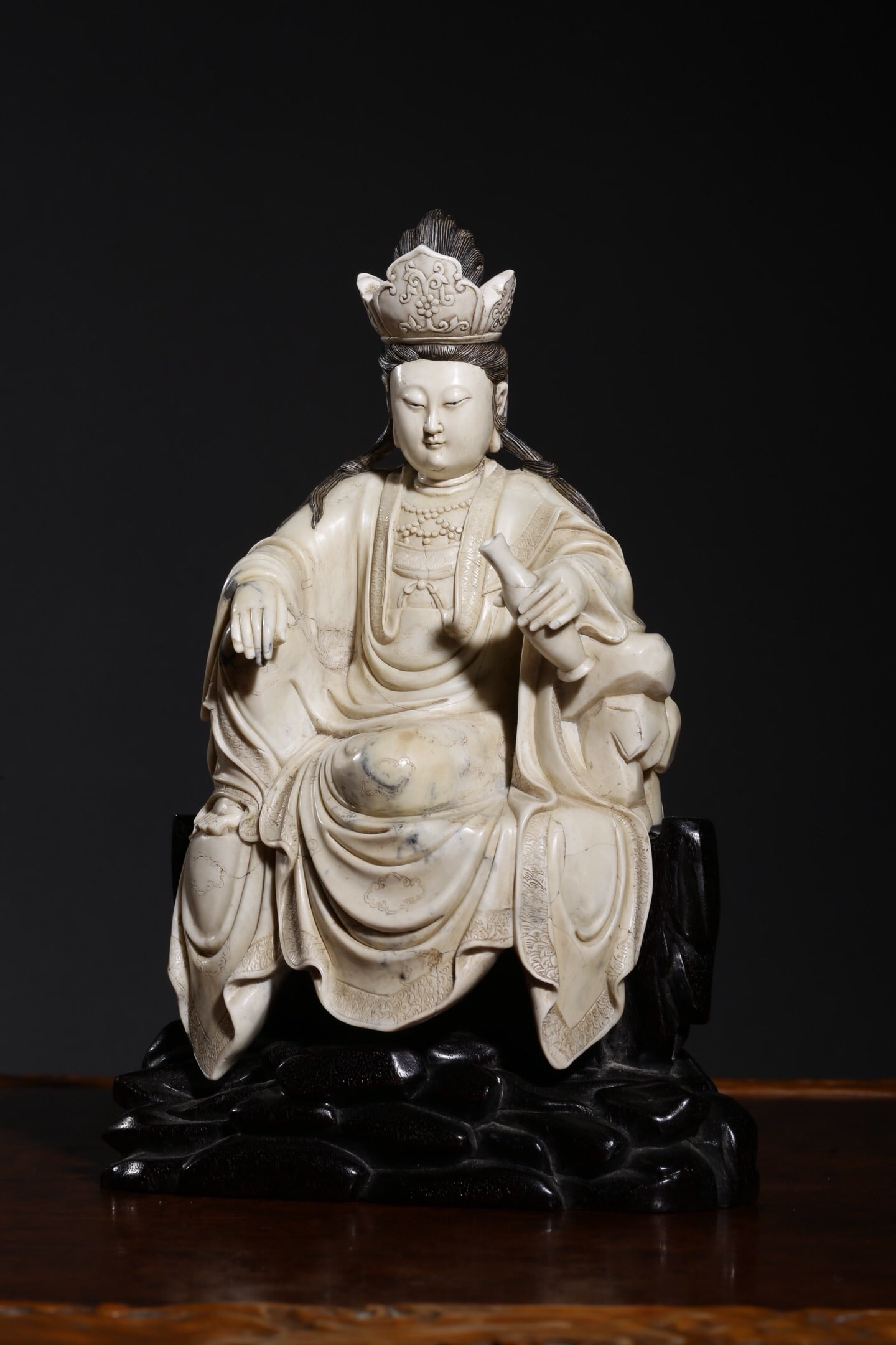 Shoushan Stone Buddha Statue and Rosewood Base (1 of 3)