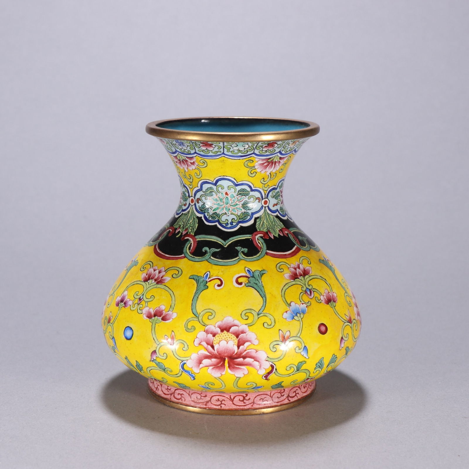 Qianlong mark copper body painted enamel bottle (1 of 3)