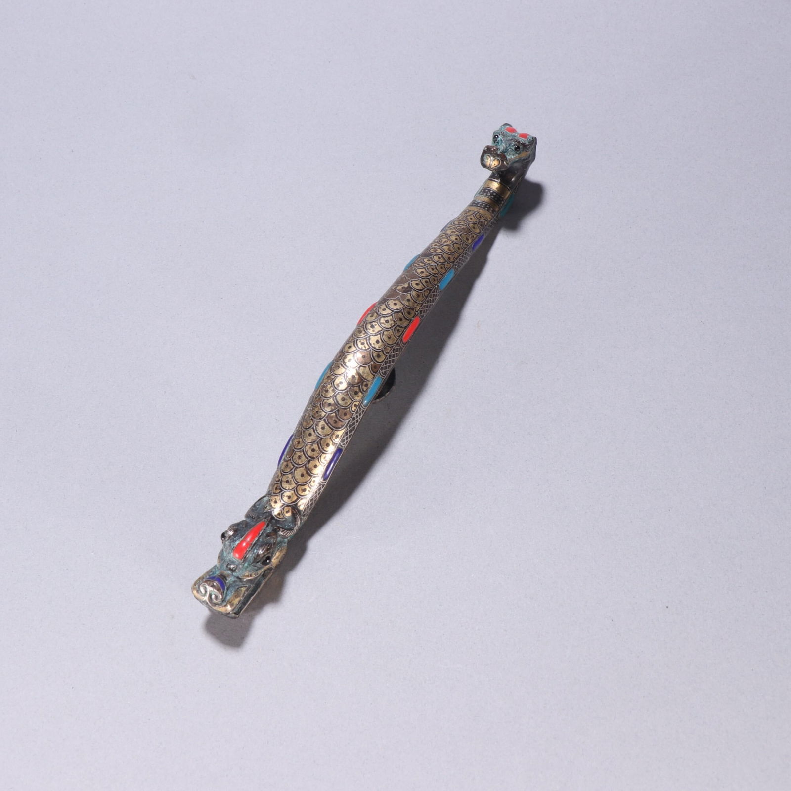 Bronze Belt Hook Inlaid with Gold and Silver: 19.2*2.8/232.5g