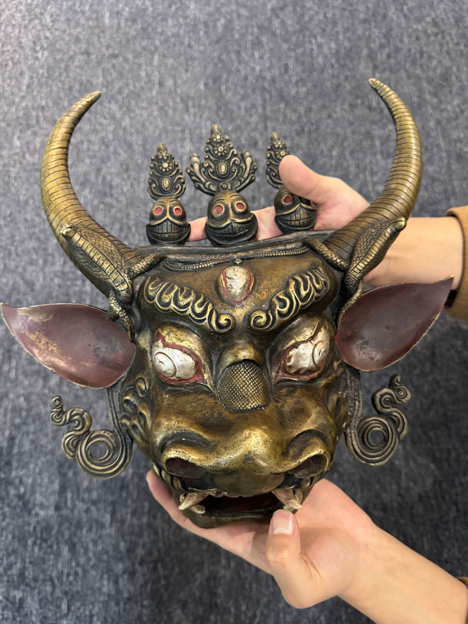 Gilt Bronze Vajrabhairava Mask (Qing Dynasty): 34*30.5