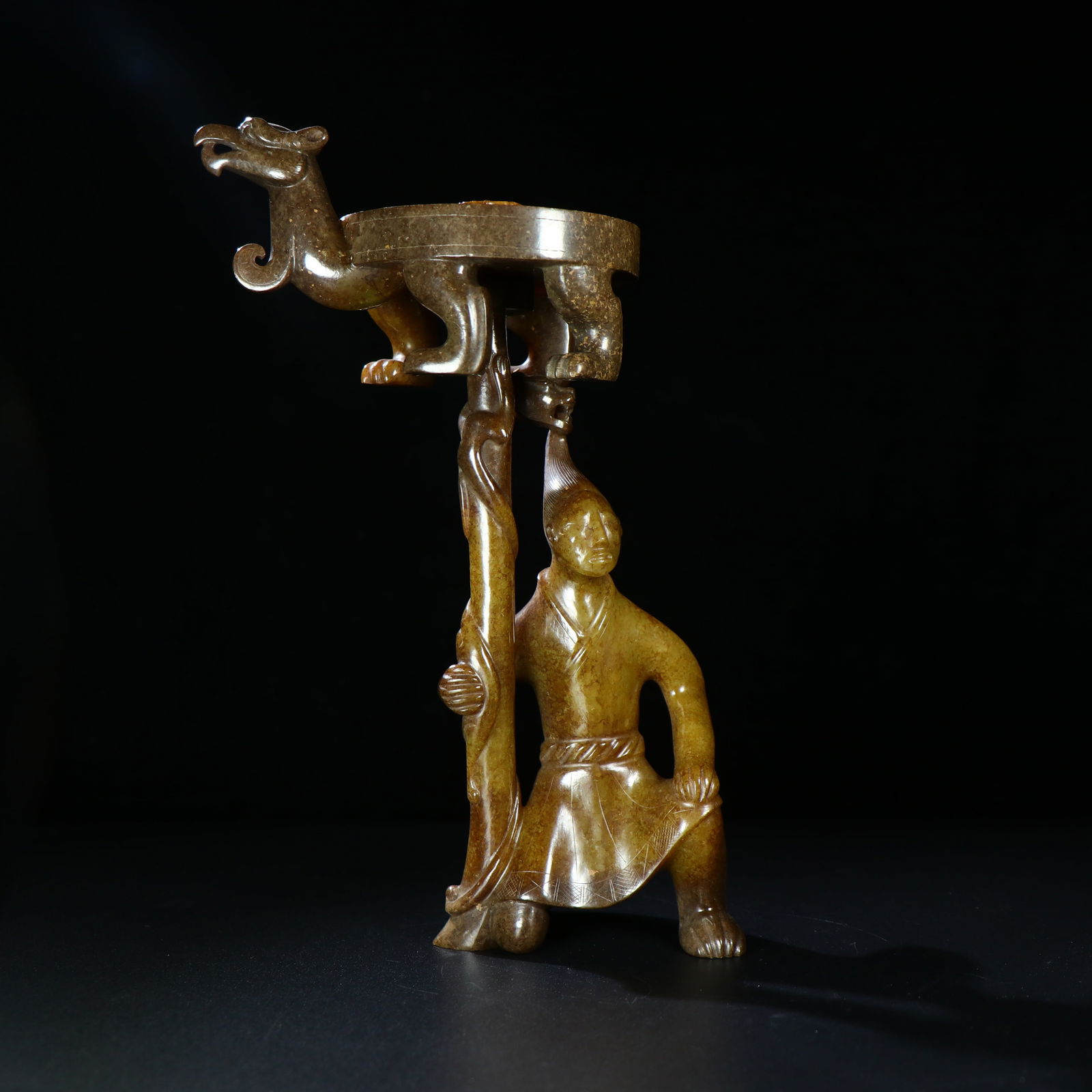 Hetian Jade Pebble Lampstand: 21*8*6/530g