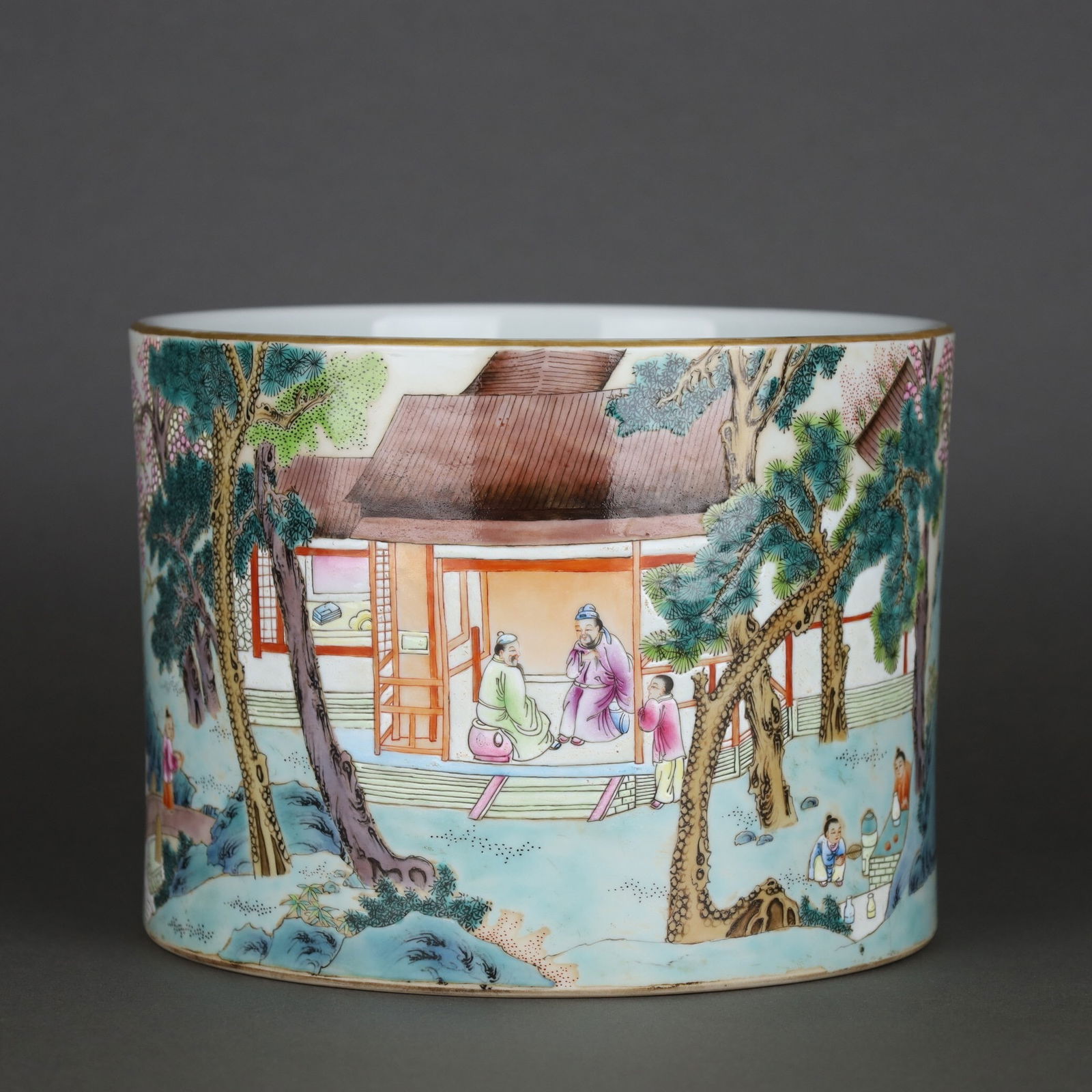 Qianlong Mark Famille Rose Brush Holder: 15.6*20.8