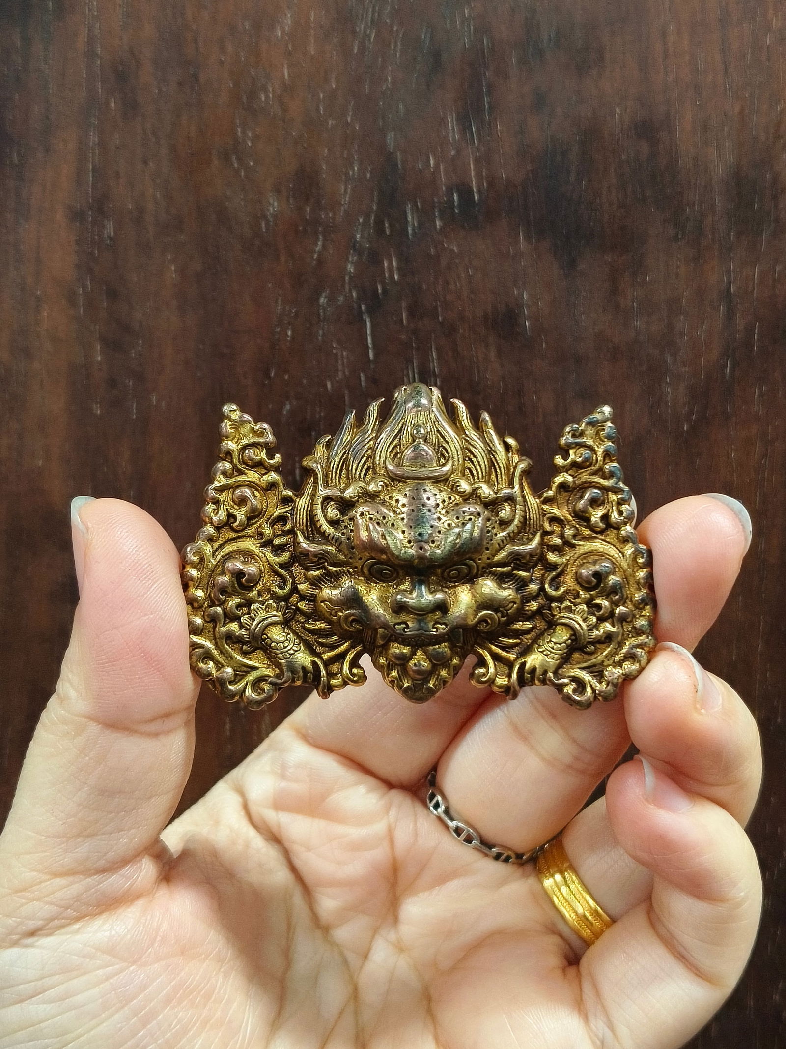 Qing Dynasty Tibetan Gilt Bronze Garuda Pendant: 5.8*4.1*0.9/34.8g