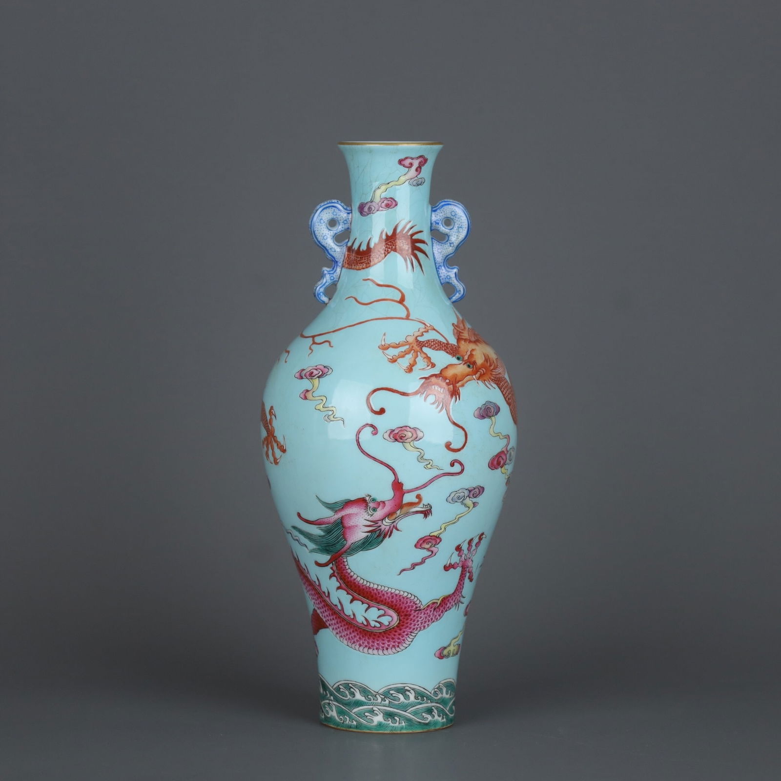 Kangxi mark Sky-Blue Glazed Bell-Shaped Vase (1 of 2)