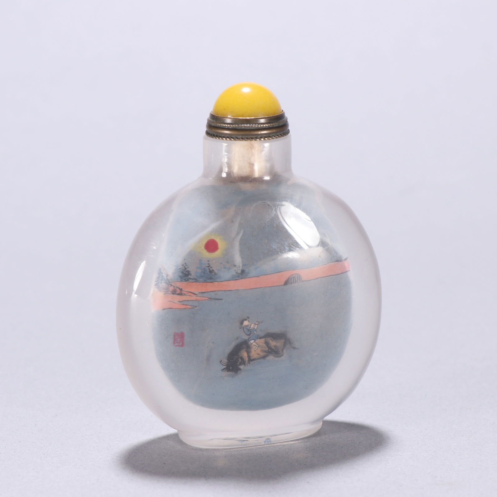 Qing Dynasty Crystal Snuff Bottle with Inside Painting: 7.3*5.5/80g