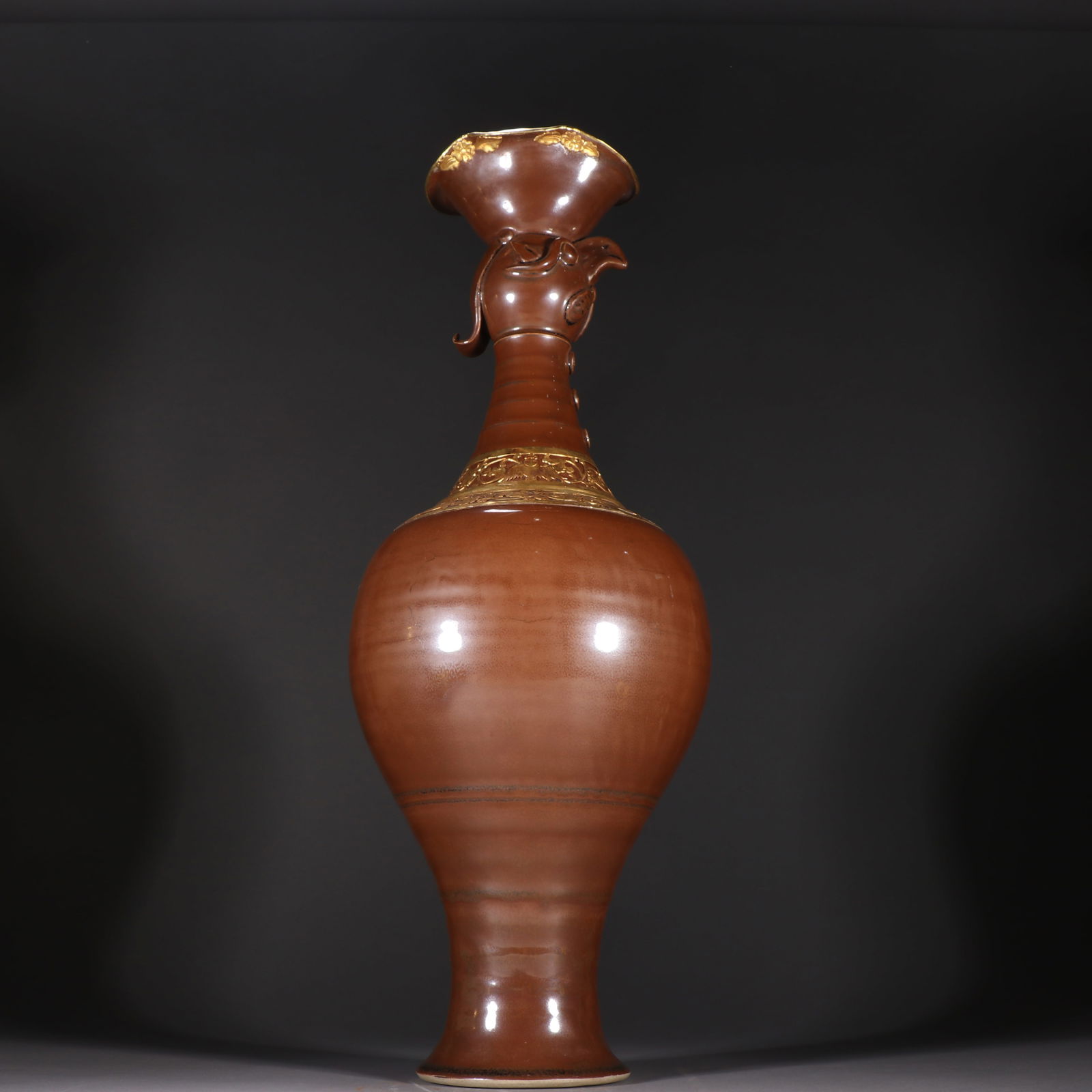 Song Dynasty Ding Kiln Gold-Plated Phoenix Head Vase: 45*18