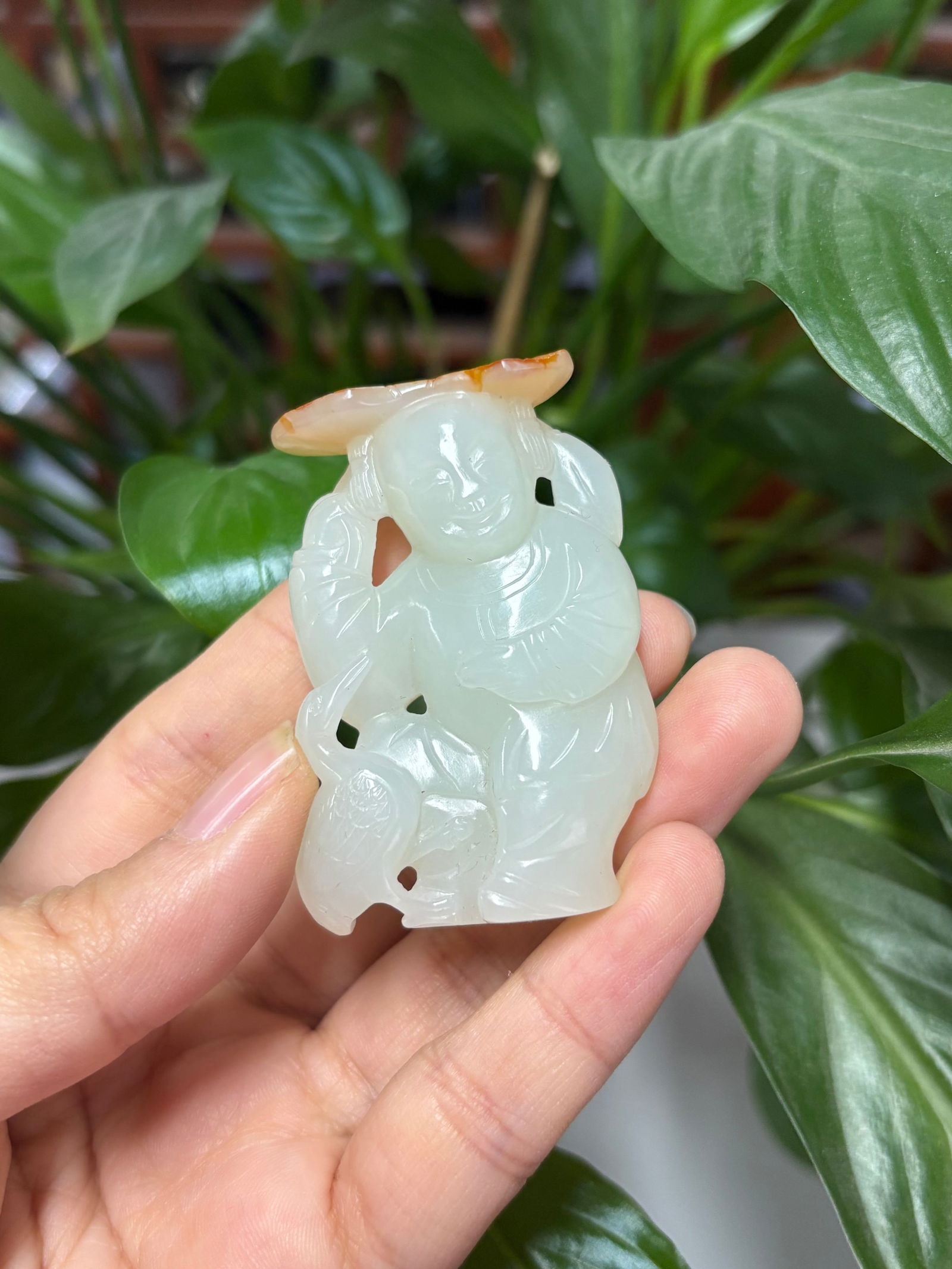 Qing Dynasty Hetian Jade Pebble Hand Carving Piece with Skin (1 of 3)