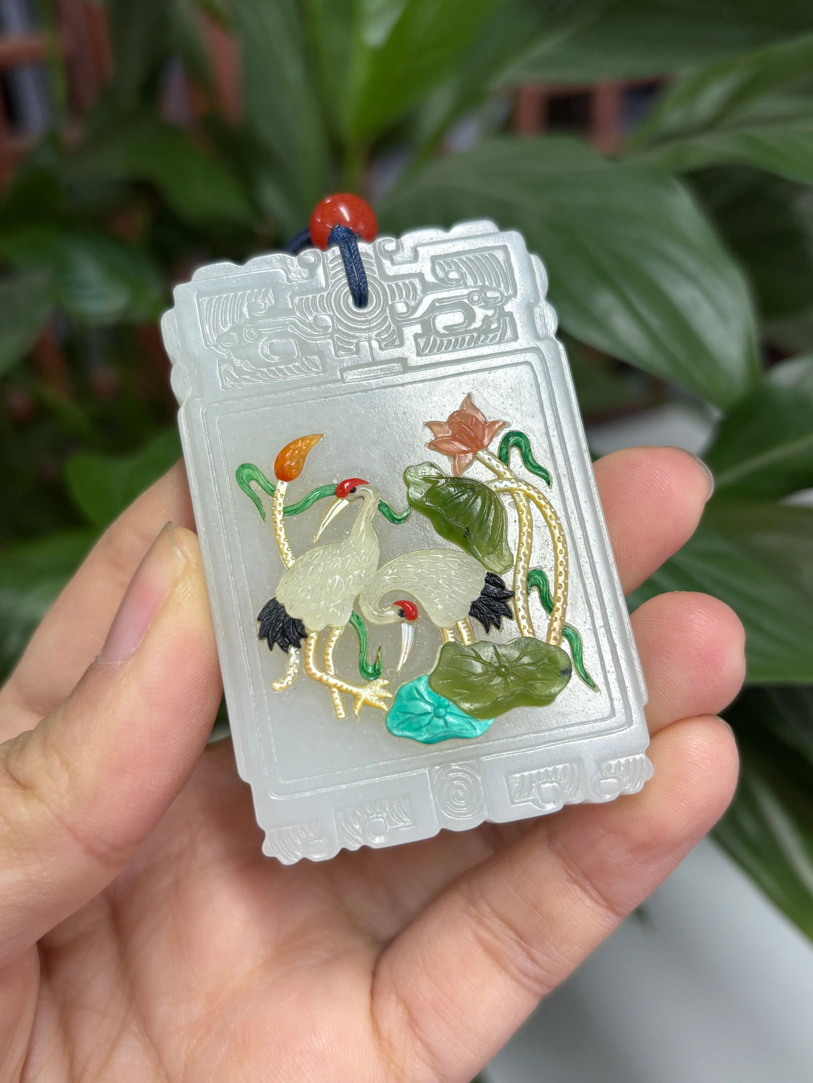 Qing Dynasty Hotan Jade inlaid with Baibao brand: 6.15*4.1*1/55.2g