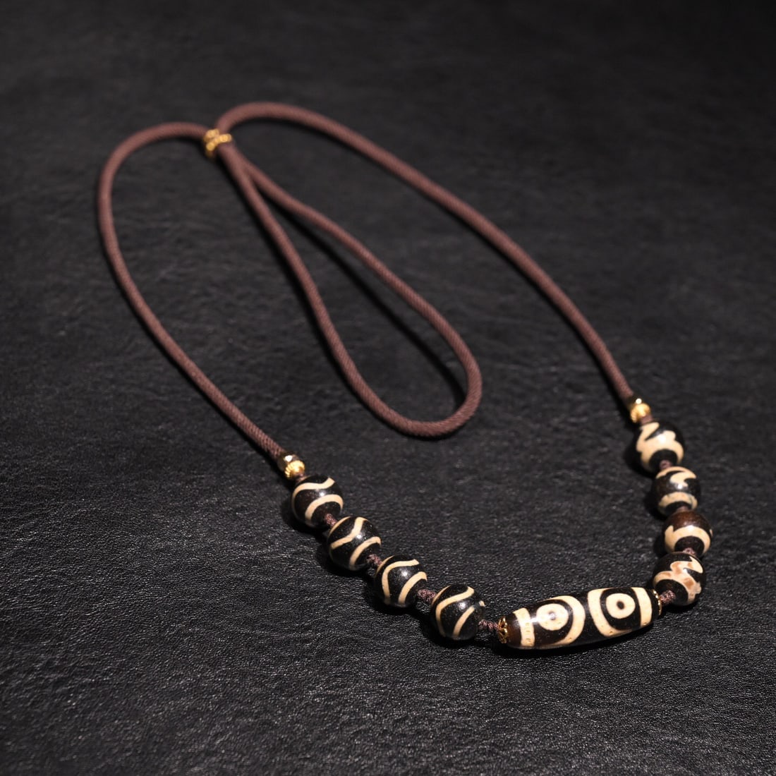 Tibetan Agate Three Eyed Bead Necklace (1 of 1)