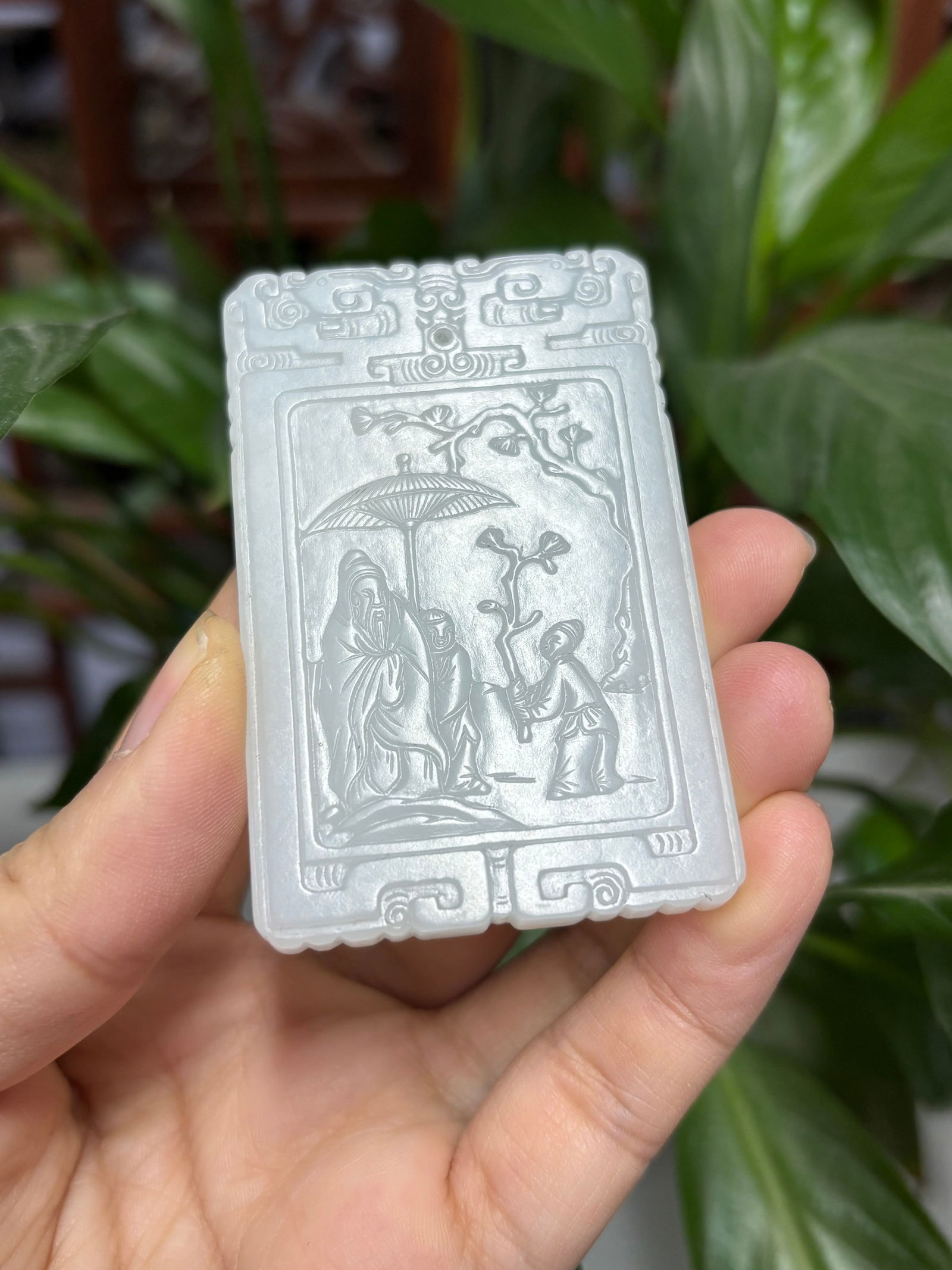 Qing Dynasty Hetian White Jade Brand: 6.6*4.3*0.7/53.2g