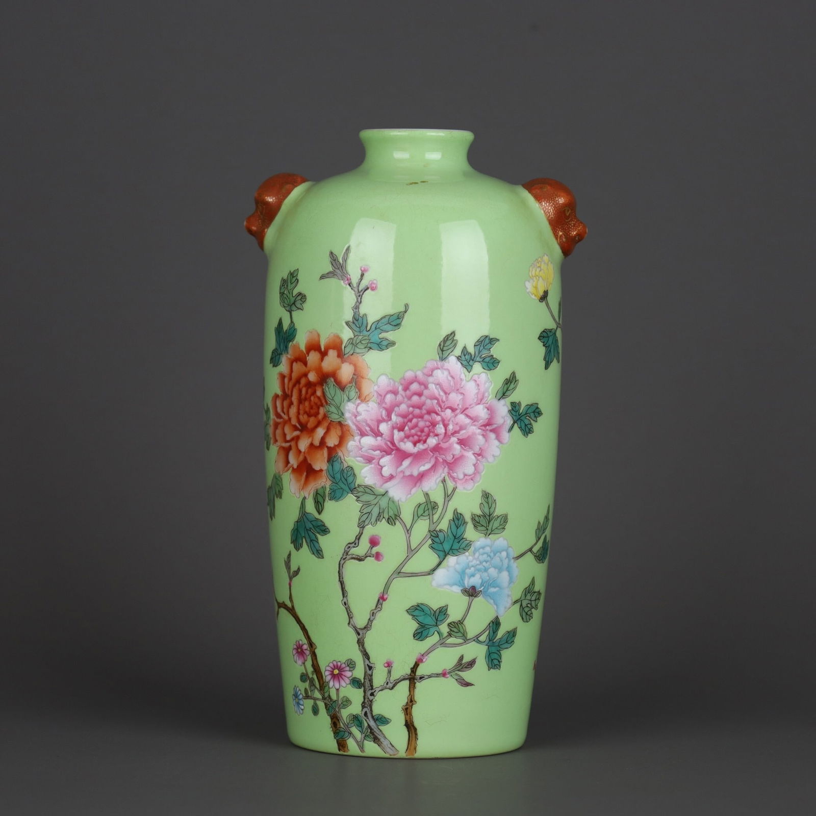 Yongzheng mark Pink Beast Ear Plum Vase (1 of 4)