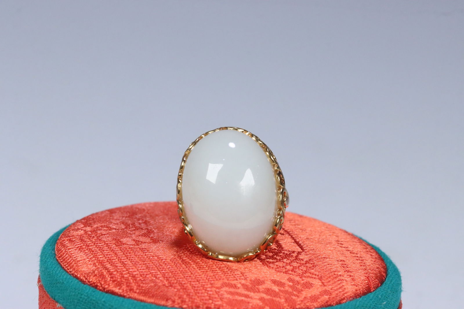 Hotan Jade Ring Face Silver Gilded Open Ring: 3.4*2.1*1.8/14.4g