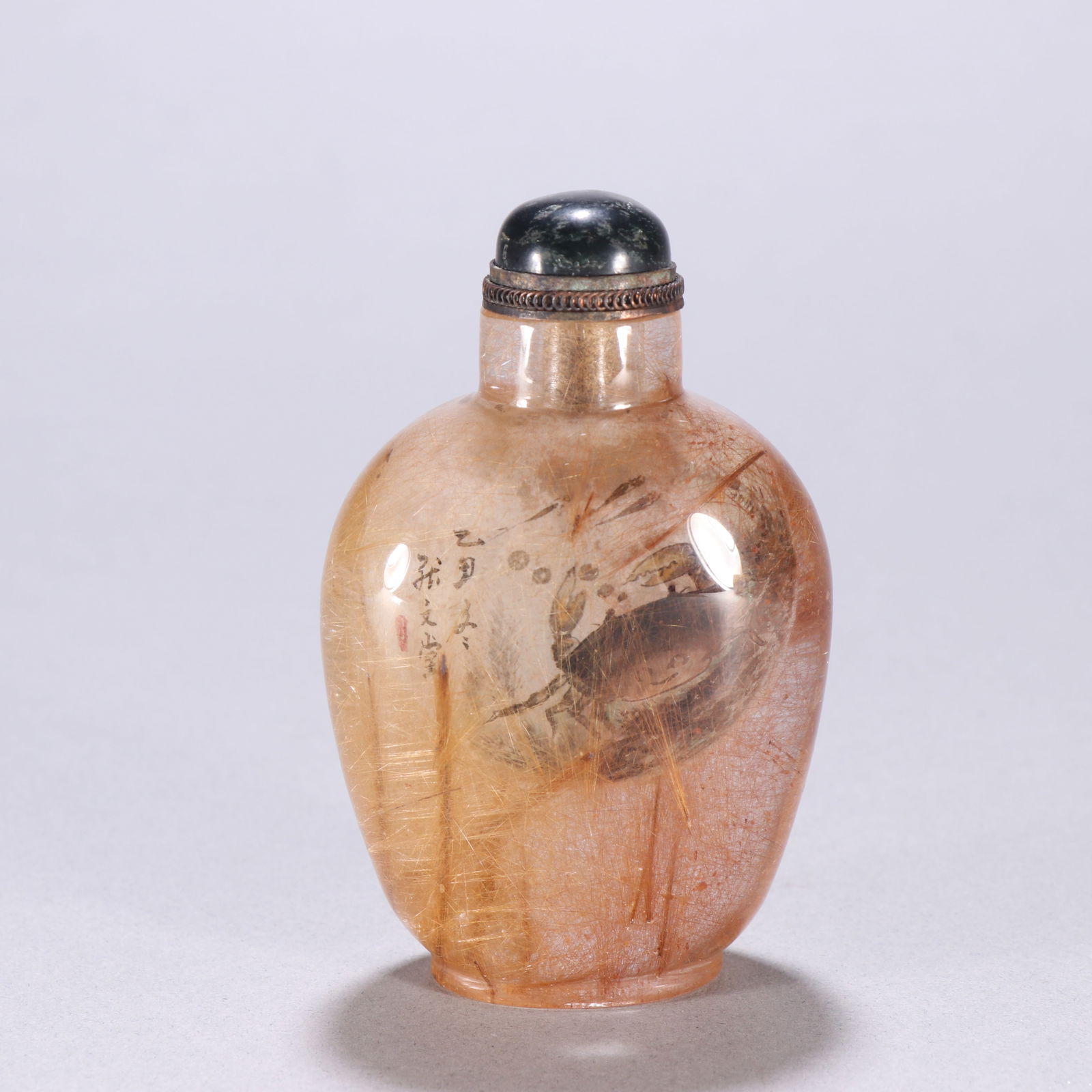 Qing Dynasty Rutilated Quartz Snuff Bottle with Inside Painting (1 of 2)