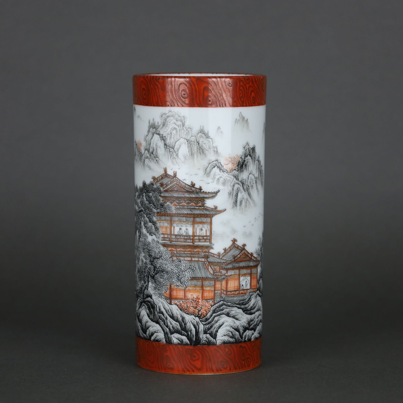 Yongzheng mark Iron-Red Ink Brush Pot: 14.2*6.5