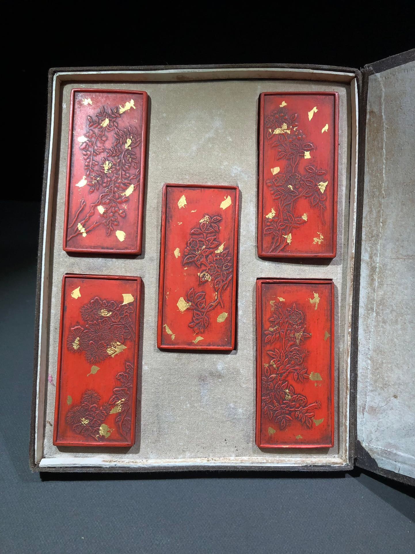 Qianlong mark Gold-Sprinkled Vermilion Ink Set of Five Ingots (1 of 3)