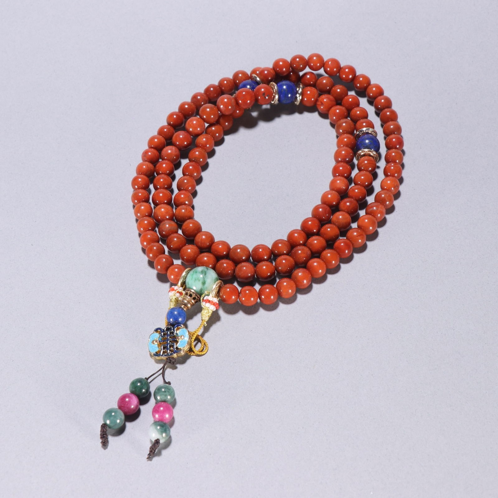 Red Jadeite 108-Bead Buddhist Prayer Beads: 0.8/110.2g