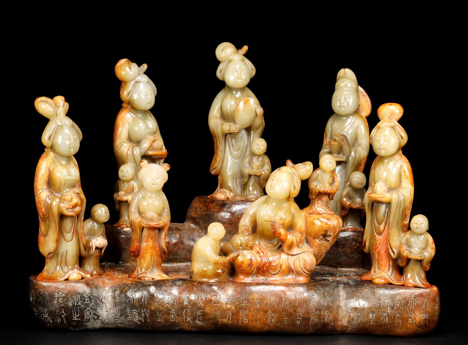 A Set of Hetian Jade Figure Ornaments: 9*6*21/44*22*33/25.5kg