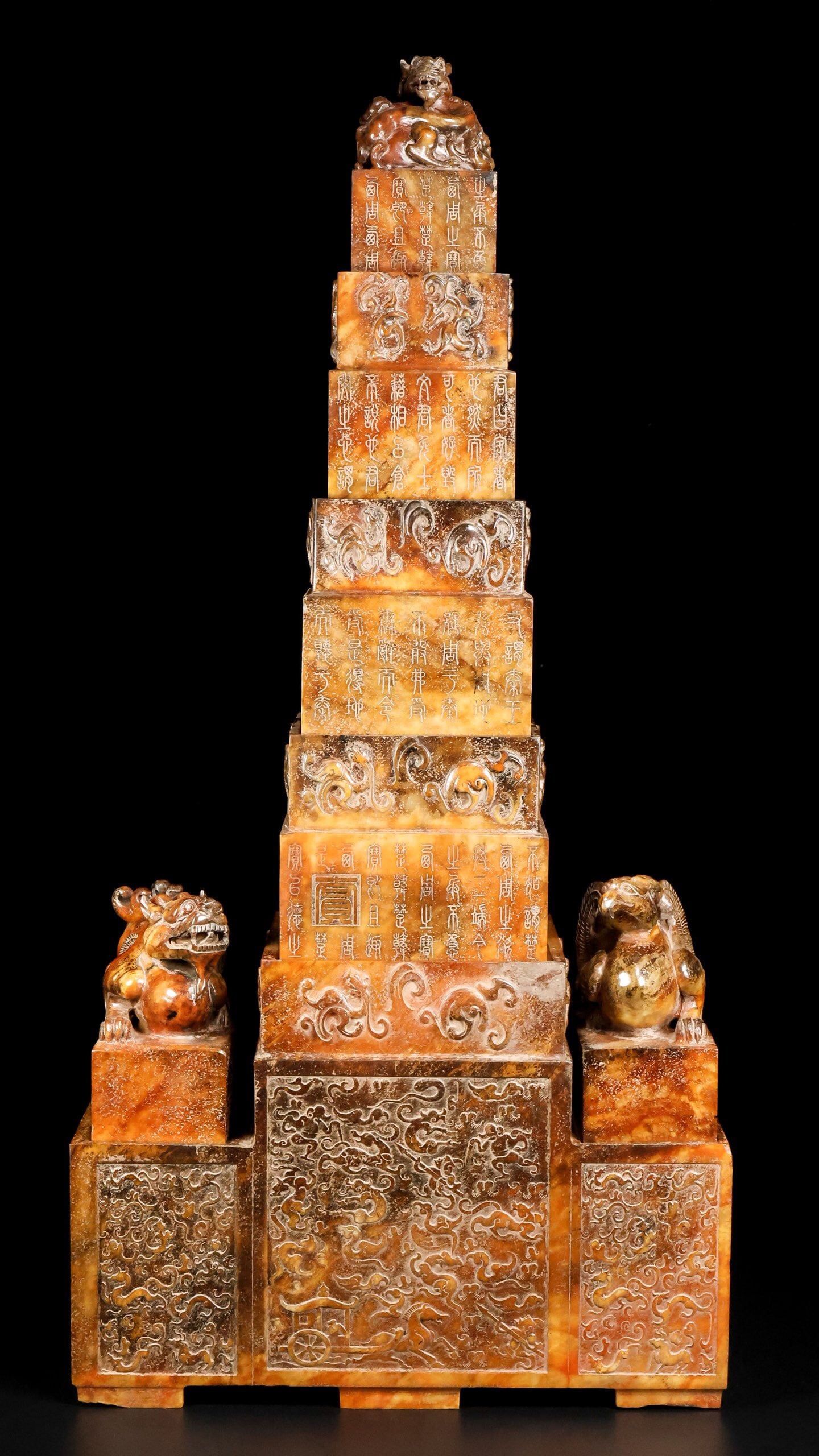 A Set of Hetian Jade Seals: 32*15*66/36.5kg