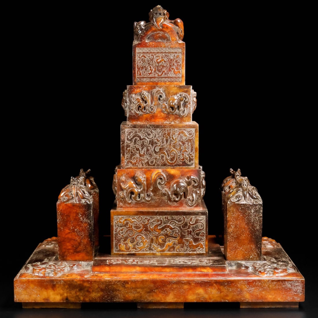 A Set of Hetian Jade Seals: 36*23*40/18kg