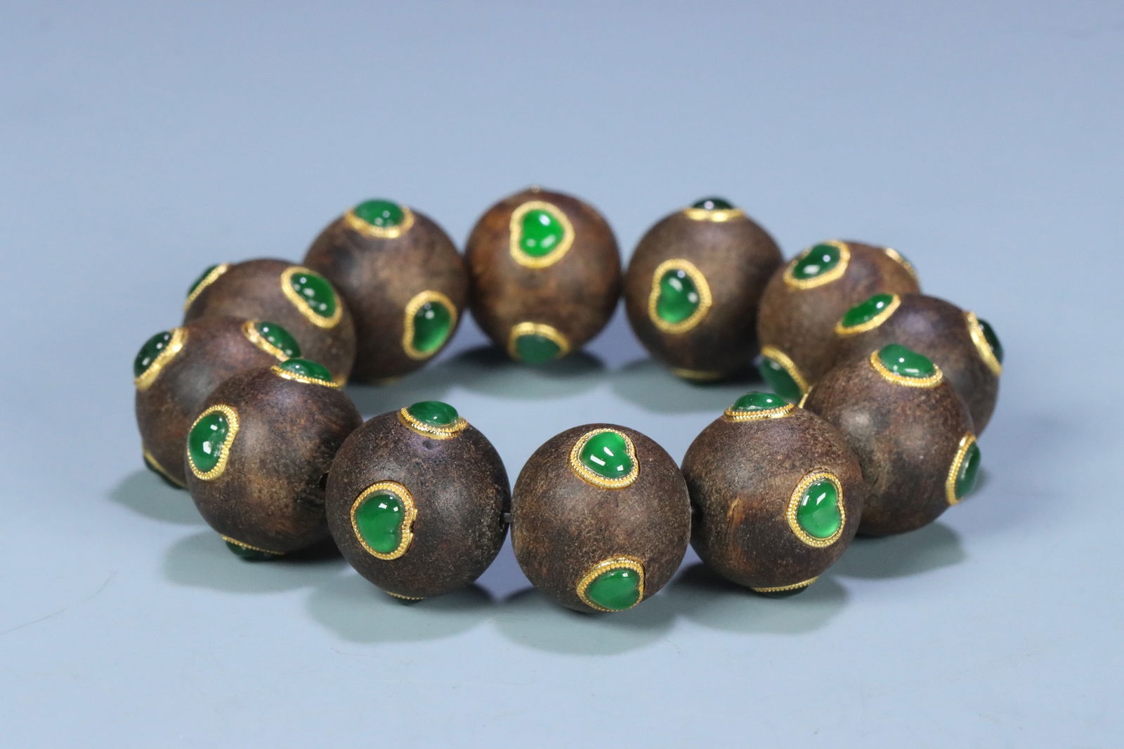 Qing Dynasty Agarwood Inlaid Jade Bracelet: 2.1/57g