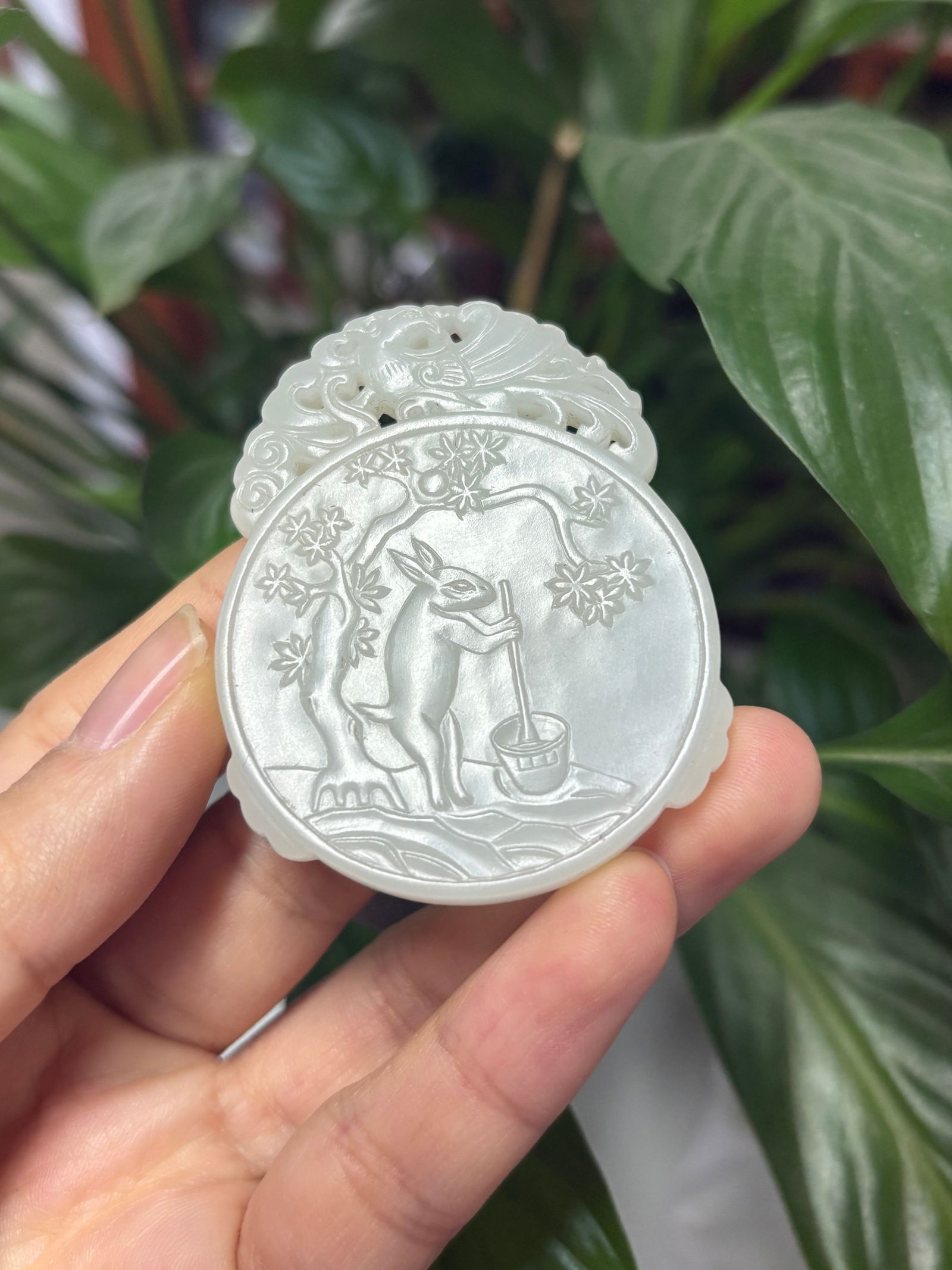 Qing Dynasty Hetian jade plaque: 5.4*4.2*0.6/27.5g