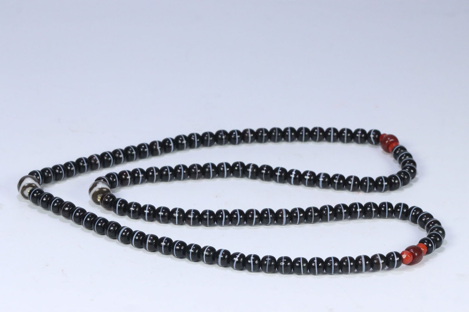 Tibetan Agate Tiger Tooth Dzi Bead and One-Line Medicine Buddha Bead Necklace (1 of 1)
