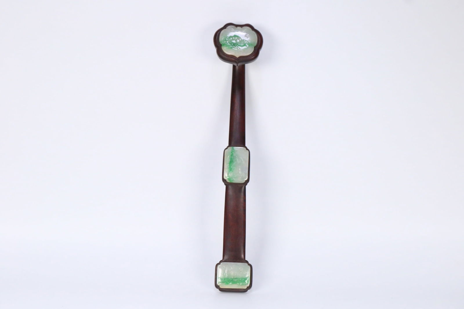 Qing Dynasty Rosewood Inlaid Jade Ruyi Handle (1 of 2)