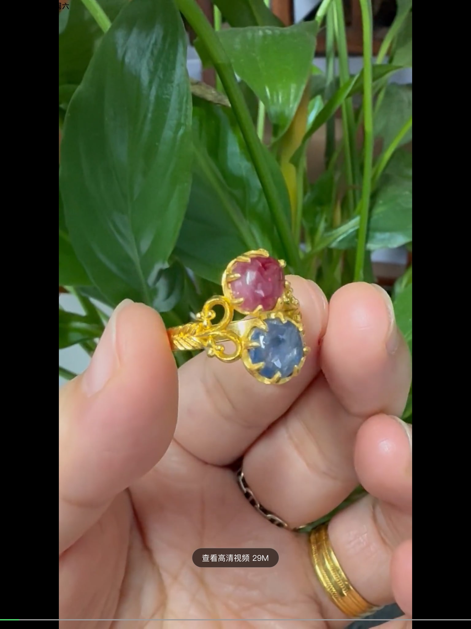 Court- mark Pure Gold Ring Inlaid with Rubies and Sapphires: 5g