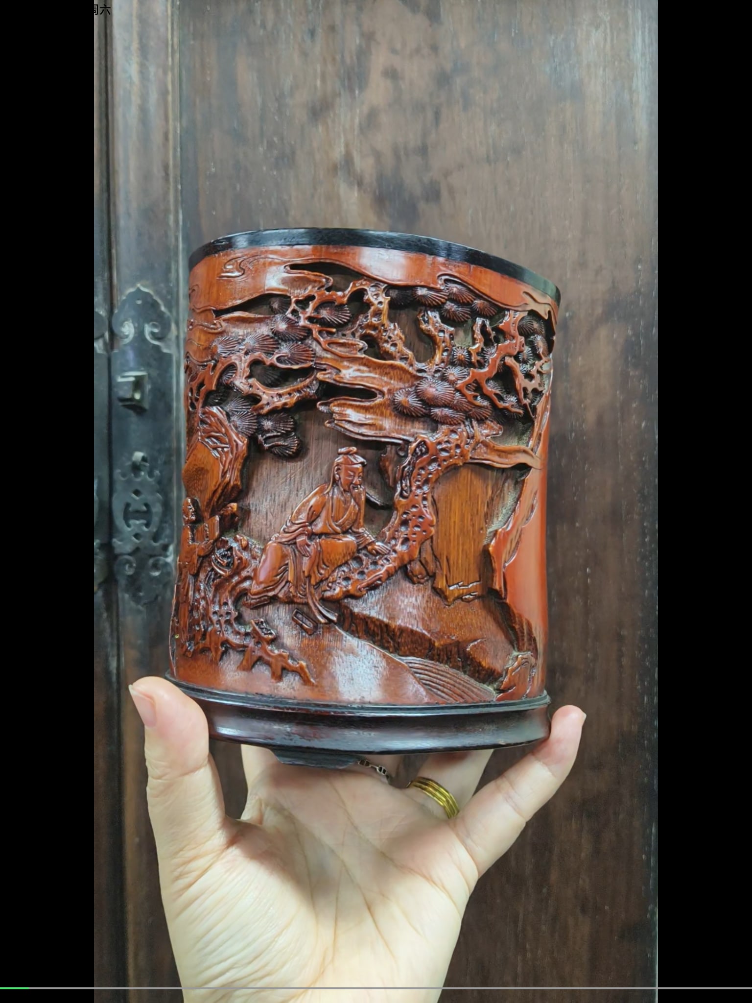 Qing Dynasty bamboo carving pen holder: 13.8*11.8/434.2g